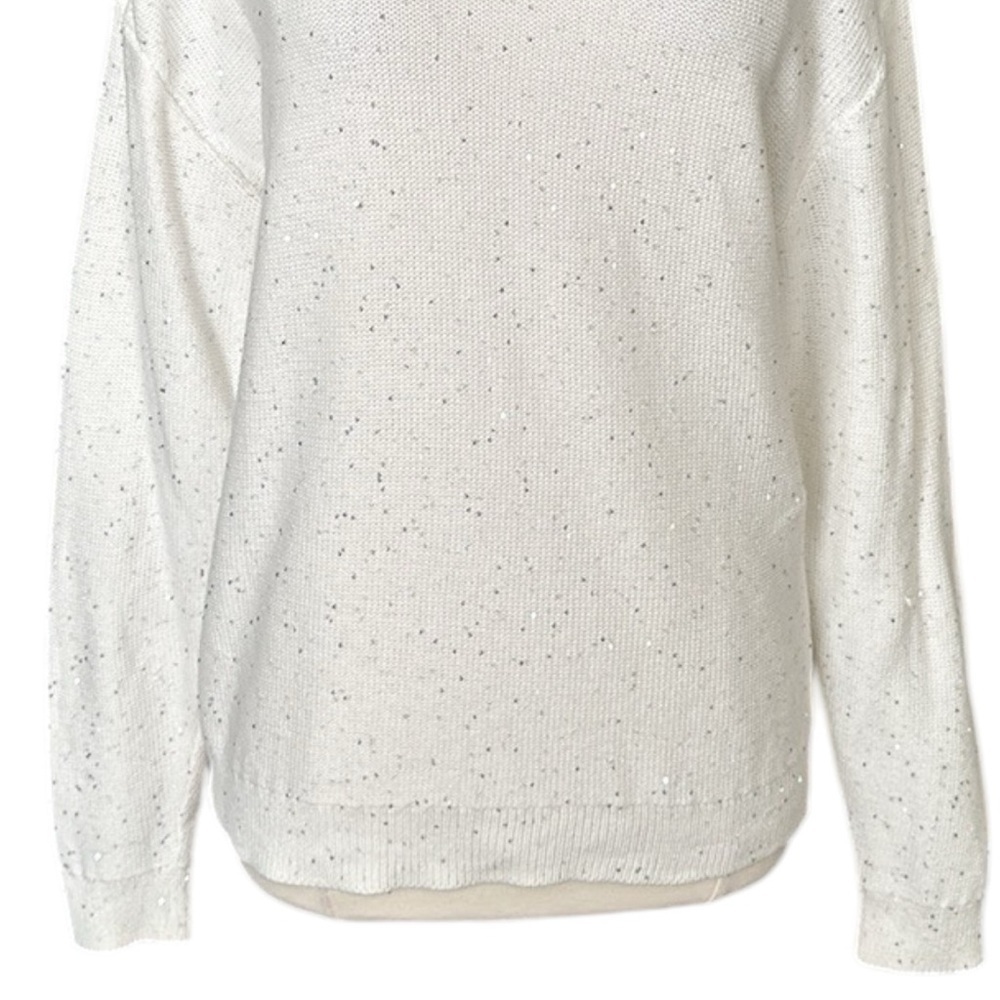 ZARA Ivory Cotton Sequin Knit Sweater Minimalist‎ Chic Low Back Size Medium - Picture 7 of 16